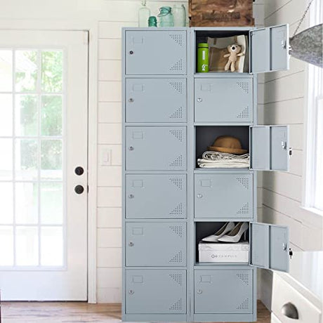 SISESOL Metal Locker Storage Cabinet with Doors and Shelves Metal Lockers with 6 Doors,71" Lockable Small Locker Storage Cabinet for Employees,School, Office, Home, Gym (Gray) SISESOL