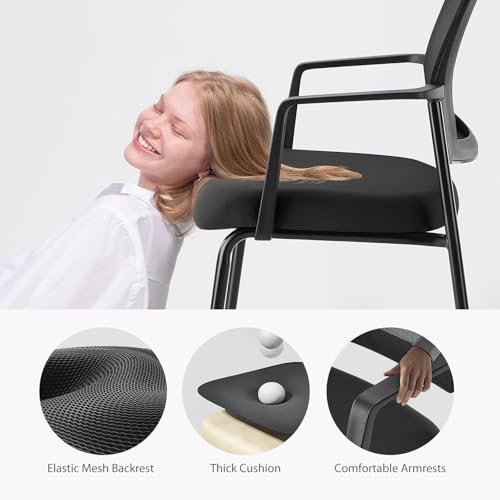 DUMOS Black Stackable Arm Chairs with Mesh Back and Upholstered Fabric, Sturdy Metal Frame, Easy to Store and Use, Perfect for Indoor and Outdoor Spaces, 4 Chair DUMOS