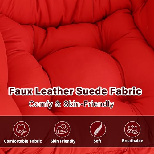 SESHINELL Lazy Chair with Ottoman, Modern Accent Chair Contemporary Sofa Chair with Armrests, Reading Chair and Folding Footstool Set for Living Room, Bedroom, Office, Red SESHINELL