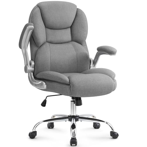 IWMH Executive Office Chair, Ergonomic Big and Tall Computer Desk Chair, High Back with Padded Flip-up Armrest, Lumbar Support Swivel Rolling Chair Grey IWMH