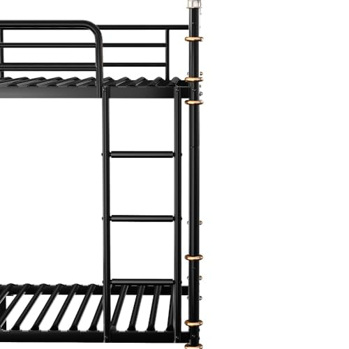 RadiantName Quad Bunk Bed for 4 Kids, Heavy Duty Metal Twin Bunk Bed Frame, Detachable Triple Bunk Bed, Can Be Divided Into 3 Twin Beds, Black(Expect Arrive Date 2024/12/28) RadiantName