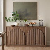 win2win Fluted Sideboard Buffet Cabinet with Storage, 65" Mid Century Modern Accent Cabinet with Double-Layered Arch Doors,Wood Media TV Console Table Credenza for Living Room Hallway Entryway,Walnut win2win