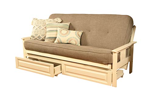 Kodiak Furniture Monterey Futon Set with Storage Drawers, with Antique White Base and Linen Stone Mattress Kodiak Furniture