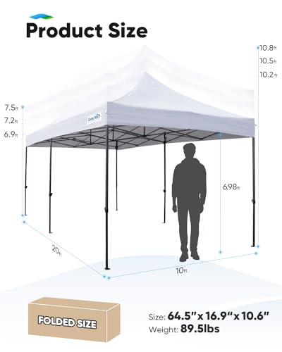 Quictent 10x20 Pop up Canopy with Sidewalls, Heavy Duty Enclosed Instant Canopy Tents for Parties and Wedding, Higher Top to Speed up Water, Bonus Weight Bags, White