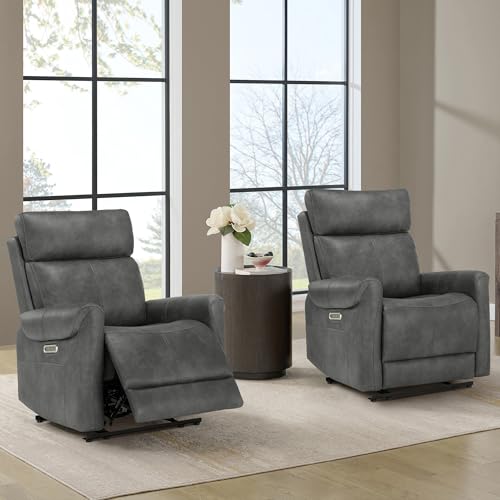 KISLOT Leather Recliner Chair for Adults Wall Hugger RV Recliner with USB Charging Ports Electric Power Reclining Sofa for Living Room Home Theater Seating Bedroom