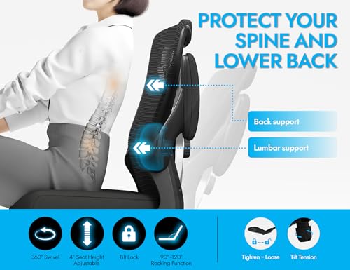 Ergalithic Ergonomic Office Chair - X-Shaped Computer Desk Chairs Comfy, Mesh High-Back Gaming Chair with Adjustable Lumbar Support, Executive Task Chair for Adults, Comfortable for Long Hours Ergalithic