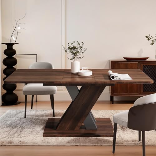 Extendable Dining Table for 4-8 People,55.12''-70.87''Modern Space-Saving Wood Kitchen Table,Rectangle Folding Conference Meeting Table for Living Meeting Room Kitchen,Walnut VICBARLEY