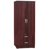 Pemberly Row 72" H Contemporary Engineered Wood Wardrobe Armoire with 2 Lockable Smooth Doors & 2 Full Size Drawers, Assembly Required, in Mahogany Finish Pemberly Row