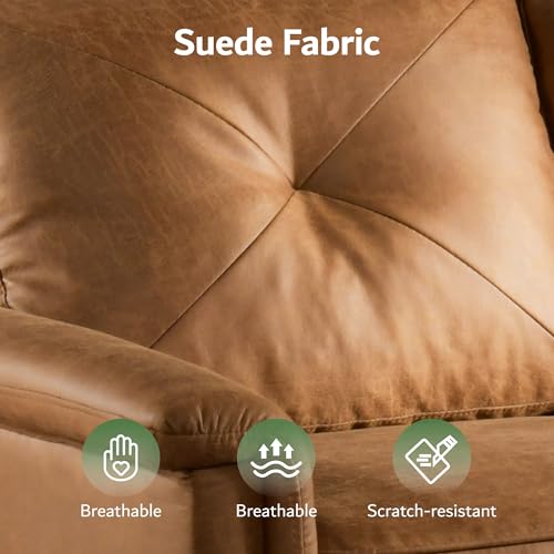 ovios Luxury 3 Seater Sofa with Faux Leather,Mid-Century Modern Couch with Comfortable Armrest,Comfy Couches with Deep Seat,Small Sofas for Living Room Bedroom (Light Brown) ovios