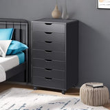 DEVAISE 5-Drawer Chest, Wood Storage Dresser file Cabinet with Wheels, Black DEVAISE