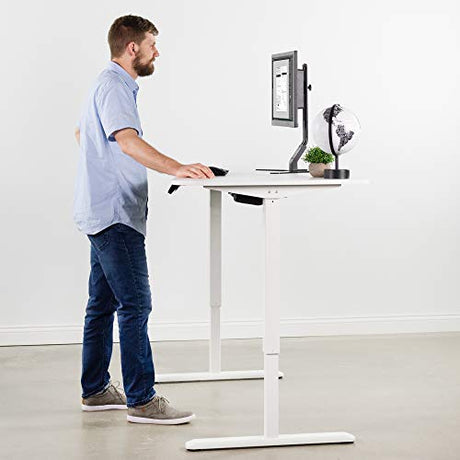 VIVO Electric Height Adjustable 63 x 32 inch Memory Stand Up Desk, White Table Top, White Frame, Touch Screen Preset Controller, 2E Series, DESK-KIT-2E1W VIVO