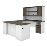 Atlin Designs Transitional Wood U Shaped Computer Desk with Hutch in Gray/White Atlin Designs