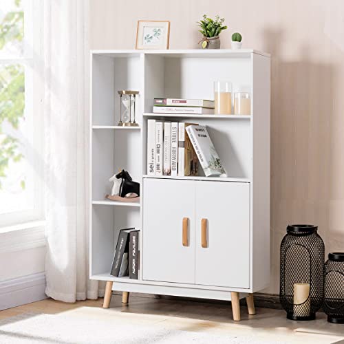 Giantex Storage Cabinet, Free Standing Pantry Cabinet with 2 Door Cabinet and 5 Shelves, Home Office Furniture Bookcase, Side Cabinet, Cupboard, Wood Cube Organizer (White) Giantex