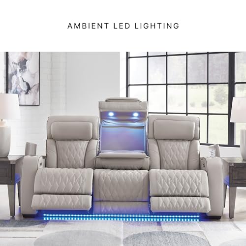 Signature Design by Ashley Fyne-Dyme Contemporary Power Recliner with Adjustable Headrest, Cup Holders and LED Lighting, Black & Gray Signature Design by Ashley