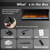 Mexhom 3 Sided Glass Built-in 36" Electric Fireplace - Multi-Color Flames, Heater, DIY Crystal & Log Set, Smart App & Remote Control Mexhom