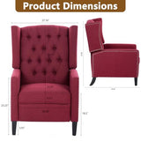 Wingback Recliner Chairs with Foldable Side Table&USB Charging Ports,Mid Century Accent Single Sofa Small Recliner Chair,Modern Comfy Pushback Reclining Chair for Living Room (Fabric, Wine Red)