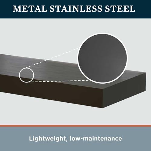 MANTELSDIRECT Titus 52 Inch Metal Stainless Steel Non-Combustible Fireplace Mantel Shelf - Shadow Iron Beautiful Modern Shelf Perfect for Electric Fireplaces and More! MANTELSDIRECT