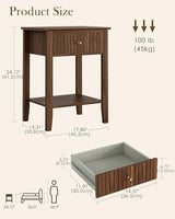 Apetaccat Fluted Nightstand, Farmhouse Night Stand with 1 Drawers, Mid Century Modern Side Accent Table,Bedside End Table for Bedroom, Living Room, Brown Apetaccat