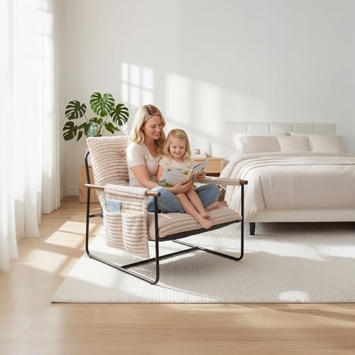 HavBeat Comfy Accent Chair Cozy Reclining Sleeper Oversized Recliner Arm Chairs for Living Room Modern Lounge Armchair with Wood Armrests Sturdy Upholstered Single Sofa for Bedroom Home Office