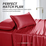 Cobedzy 3 Pcs Red Satin Sheets Twin Size Silky Satin Bedding Sheets Set with 1 Deep Pocket Fitted Sheet, 1 Flat Sheet, 1 Pillowcase Cobedzy