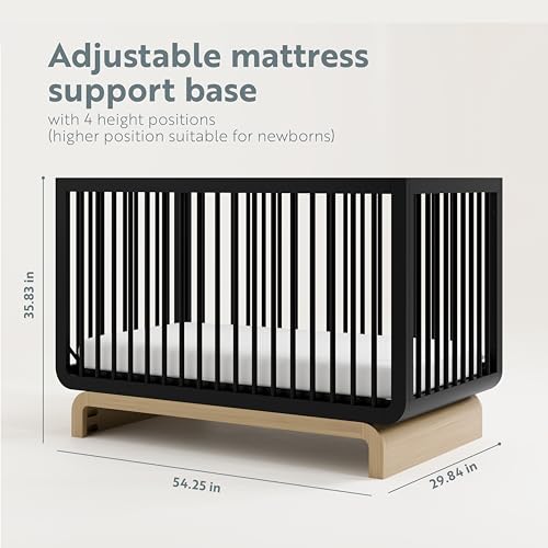 Storkcraft Santorini Deluxe 5-in-1 Convertible Crib with Bonus Toddler Guardrail (Black with Driftwood) – GREENGUARD Gold Certified, Toddler Guardrail Included in Box, Fits Standard Crib Mattress Storkcraft