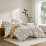 Madison Park Duvet Cover Set for Hot Sleepers - Linen Cotton Rayon Blend, Queen Size 3 Piece Set with Shams - Lightweight & Breathable Bedding, Tan Striped Design Madison Park