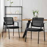 DUMOS Black Stackable Arm Chairs with Mesh Back and Upholstered Fabric, Sturdy Metal Frame, Easy to Store and Use, Perfect for Indoor and Outdoor Spaces, 4 Chair DUMOS