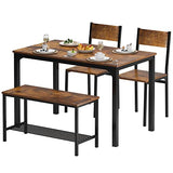 soges 4 Pieces Dining Table Set, 43.3 inch Kitchen Table Set for 4, Dining Set with 2 Chairs and Bench with Storage Rack, Nesting Furniture Set for Dining Room, Kitchen, Restaurant, Rustic Brown soges