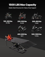 VEVOR Motorcycle Lift Table, 1500lbs Weight Capacity, Pneumatic Motorcycle Jack, 8.6-31 in Height Range, Heavy Duty Bike Repair Stand with Removable Workbench, Repair Platform for ATVs, Dirt Bike VEVOR