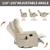 High Back Massage Recliner with Heat - Swivel Rocking Chair for Small Spaces, Manual Lazy Boy Recliner for Adults, Perfect for Living Room & Bedroom, Soft Fabric (Beige FL)