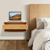 FONSOLUM Bamboo Floating Nightstand with Storage Drawer, Wall Mounted Bedside Table End Tables with Open Shelf, Bedside Cabinet Storage Organizer Case Display Box for Bedroom, Fully Assembled FONSOLUM
