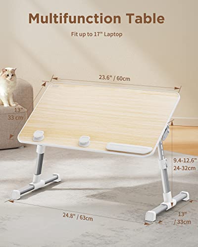 SAIJI Laptop Bed Tray Table, Adjustable Home Office Standing Desk Portable Lightweight Foldable Lap Desk for Sofa Couch Floor Working Studying Reading Writing Eating,Fit Up to 17" Laptop(Large,Teak) SAIJI