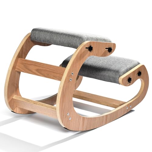 Easyego Kneeling Chair Ergonomic Posture Chair, Wood Adjustable Rocking Knee with Soft Padding, Natural Relief for Neck or Back Pain for Home Office, Max Load 300 lb - Gray Easyego