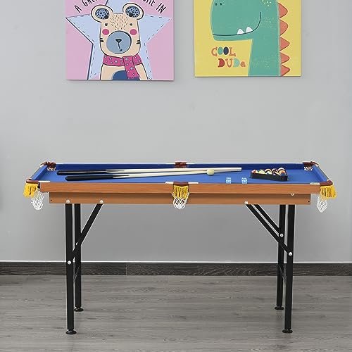 Soozier 55" Portable Folding Billiards Table Game Pool Table for Whole Family Number Use with Cues, Ball, Rack, Chalk, Blue Soozier