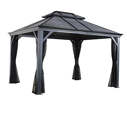 Sojag Outdoor 10' x 14' Mykonos Double Roof Hardtop Gazebo Outdoor Sun Shelter - WoodArtSupply