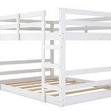 Ball & Cast Full Over Full Bunk Bed with Double Ladder and Full-Length Guardrail,Low Floor Bunkbed w/Slat Support,Bedroom Furniture for Girls Boys,White Ball & Cast