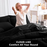 CozyLux Queen Comforter Set Black, 7 Pieces Bed in a Bag, Black Comforter Queen Size, All Season Bedding Sets with Stitch Quilted Comforter, Flat Sheet, Fitted Sheet, Pillowcases CozyLux