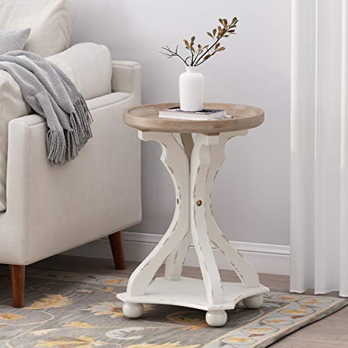 Christopher Knight Home Estelle French Country Accent Table with Round Top, Natural + Distressed White Christopher Knight Home