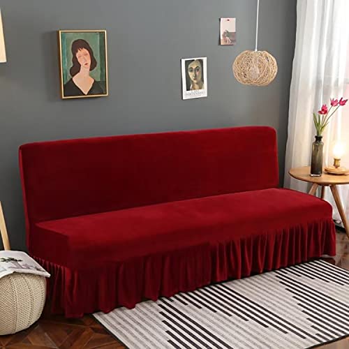 Yefound Armless Thick Plush Futon Cover Stretch Velvet Sofa Bed Slipcover Soft Couch Sofa Cover Futon Slipcover Futon Sofa Cover Furniture Bed Protector,59"-67",Red Yefound