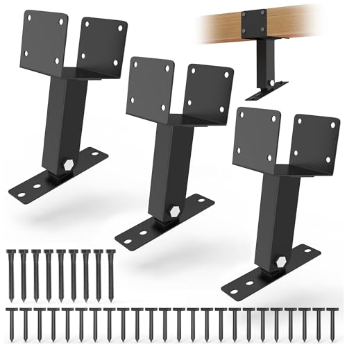 JEXALINE 3Pcs Roof Riser Brackets Kit,Pergola Roof Riser Beam Bracket,Heavy Duty Roof Mount Pergola Brackets, Roof Bracket Kit,Adjustable Saddle Roof Riser Post for Gazebo Pergola-Includes Screws… JEXALINE