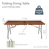 Sleekform 6ft Wooden Folding Table with Handle, Wood Folding Banquet Tables for Dinner - 6 Foot x 28 in, Portable, Sturdy & Lightweight Foldable Table for Dinner, Conference or Picnic Sleekform