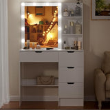 onesaimei Makeup Vanity Desk with Mirror and LED Lights, Vanity Desk with Drawers and Multiple Shelvers, Dressing Table with with Lighted Mirror for Bedroom, White onesaimei
