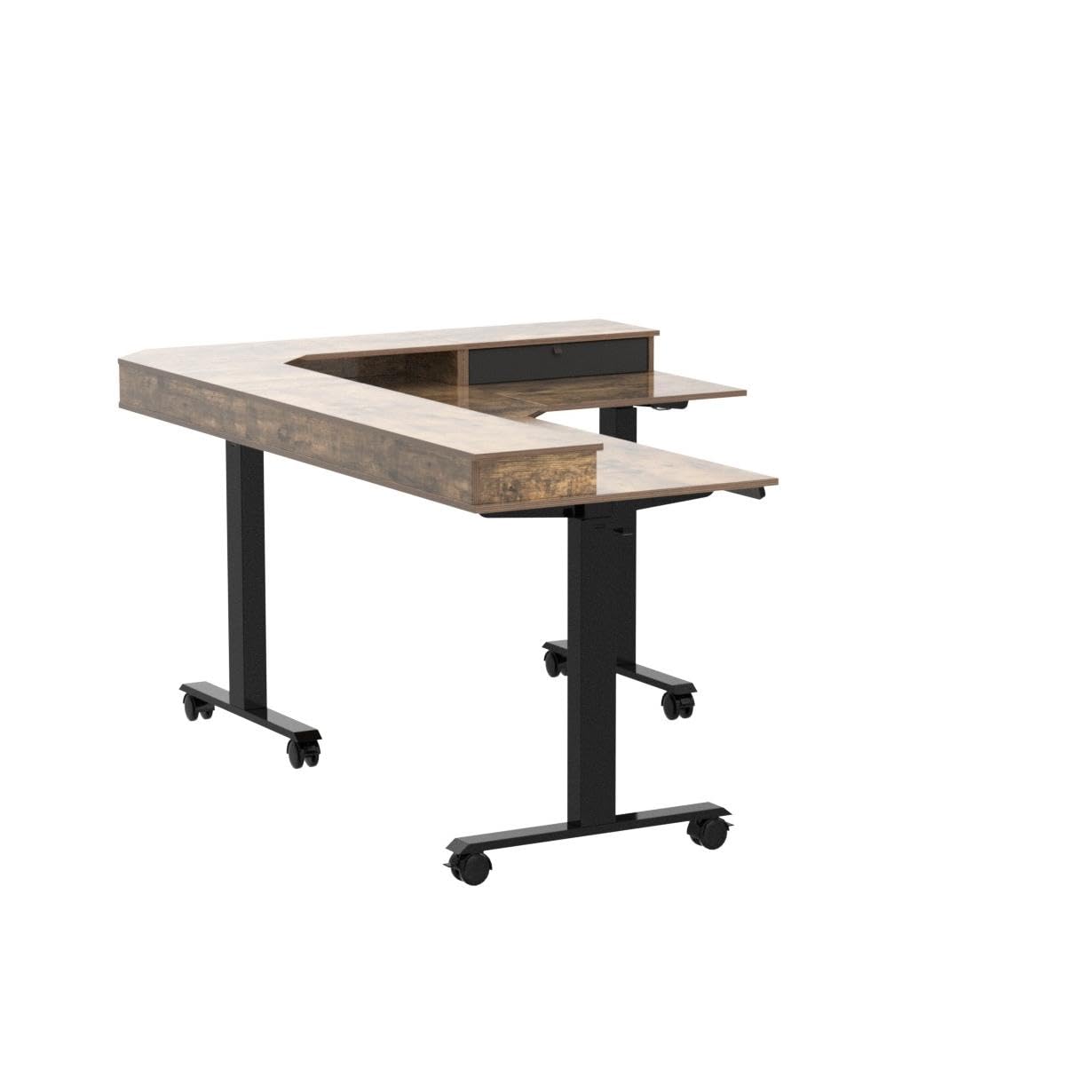 FEZIBO Triple Motor 63" L Shaped Standing Desk with 3 Drawers, Electric Standing Desk Adjustable Height, Corner Stand up Desk with Splice Board - Rustic Brown - WoodArtSupply