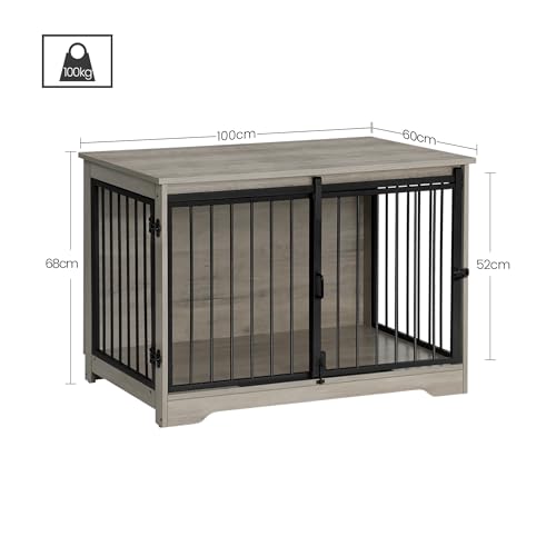 Hzuaneri Dog Crate Furniture, 39.4" Double Door Dog Crate with Barn Door, Dog Kennel Indoor, End Side Table Wooden Dog Crate for Small Medium Large Dog, Anti-Chew Anti-Escape, Greige - WoodArtSupply