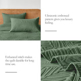 OARAGE Twin Quilt Bedding Set Soft Lightweight Olive Green Bedspread with Leaf Pattern Ultrasonic Microfiber Bed Coverlet for All Season (1 Quilt,1 Sham) OARAGE