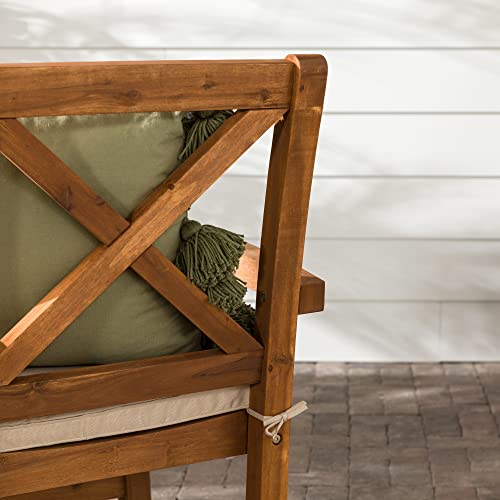 Walker Edison Delray Classic Acacia Wood X Back Patio Chairs with Cushions, Set of 2, Brown Walker Edison