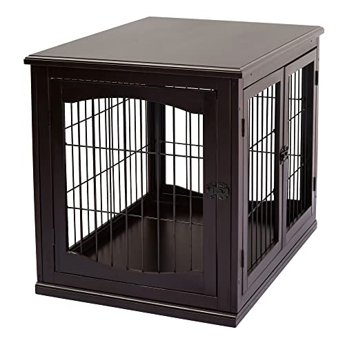 PawHut Dog Crate Furniture, Small Dog Cage End Table with Two Opening Sides, Lockable Door, Puppy Kennel Indoor, Cute and Decorative, Coffee - WoodArtSupply