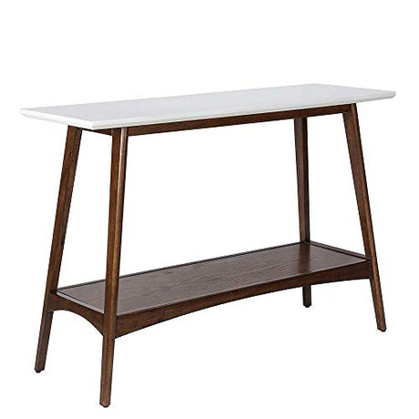 Madison Park Parker Console Tables-Solid Wood, Two-Tone Finish with Lower Storage Shelf Modern Mid-Century Accent Living Room Furniture, Medium, Off-White/Pecan Madison Park