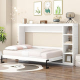 Virubi Full Horizontal Murphy Bed with Storage Shelves,Wood Fold Up Modern Murphy Wall Bed Cabinet with Storage Bookcase for Adults (White,Full) Virubi