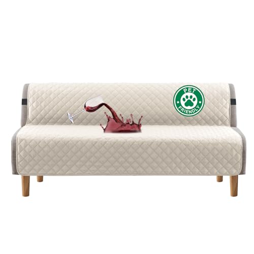 Turquoize 100% Waterproof Futon Cover Futon Slipcover Washable Armless Sofa Bed Slipcover Protector Seat Width Up to 70" with Adjustable Elastic Strap Anti-Slip for Dogs, Ivory Turquoize